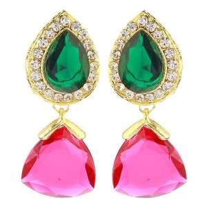 Kriaa 1305829 pendientes de gota de piedra austriaca verde y rosa colgante de moda joyería colgante - Product Image 1