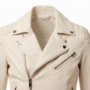 Veste de moto en cuir crème avec doublure en satin personnalisée, vente en gros en vrac, prix d'usine, style motard authentique, manteau de mode pour femmes - Product Image 5