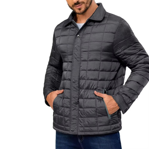 Vestes en duvet pour hommes personnalisables en gros Tissu en toile à capuche avec fermeture à glissière logo sur le devant Motif solide pour l'hiver - Product Image 4