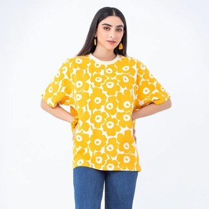 À la mode partout impression 190 GSM coton été vêtements quotidiens surdimensionné femmes t-shirt à la mode à manches courtes bébé t-shirt sonnerie t-shirt - Product Image 1