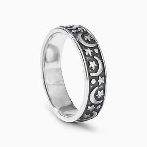 Jeulia Vintage Moon & Star Sterling Silver Band-18K Plated Anniversary <b>Ring</b> - Product Image 2