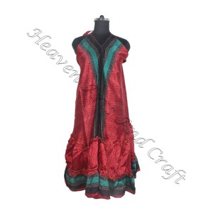 SD003 femmes été Boho Hippie Vintage soie licou robe recyclé Saree longue robe de soirée pour les filles - Product Image 3