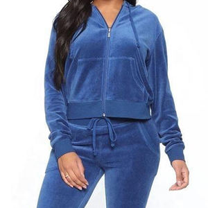 Vêtements pour dames Ensemble de survêtements en velours à fermeture éclair de couleur unie quantité minimale de commande bas Design personnalisé Survêtement en velours pour femmes pour l'extérieur - Product Image 4