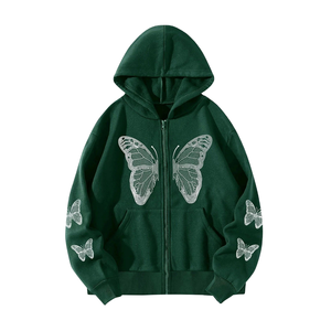 Sweat à capuche zippé en coton 100% tricoté épais et durable, doublé, grande taille, avec strass, design unisexe pour l'hiver, idéal pour la mode décontractée moderne - Product Image 6