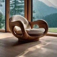 Disen Furniture Outdoor Ästhetischer Einzelsessel „First Class Cabin Log“ mit Walnussholzrahmen – Französischer Relax-Liegestuhl