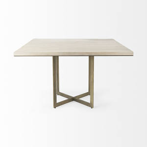 Table à manger carrée moderne HMS en bois massif et or, ensemble convertible pour la maison et le bar, design rustique traditionnel - Product Image 3
