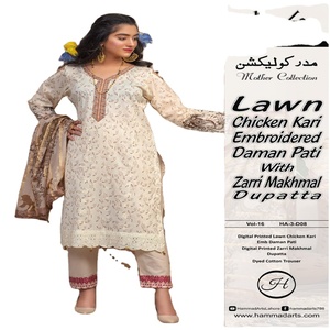 HAMMAD ARTS Elegante Conjunto de Salwar Kameez sin Coser para Mujer con Diseño de Pollo Kari, Estilo Indio-Pakistaní, Dupatta Estampada y Pantalones de Algodón Lawn - Product Image 4