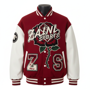 Veste universitaire premium pour homme 2025, corps en laine 450 GSM, manches en PU blanc, couleur marron, broderie en chenille, style sportif, veste universitaire - Product Image 1