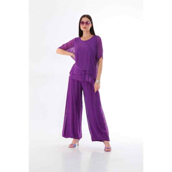 Italian V-Neck Bat Silk Blouse - BHMSTLITL22P1016-PSK