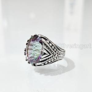 Nuevo Anillo Exclusivo para Hombre con Topacio Místico Natural, Piedra de Nacimiento de Noviembre, Joyería Árabe Navideña, Anillo de Plata de Ley 925 - Product Image 2