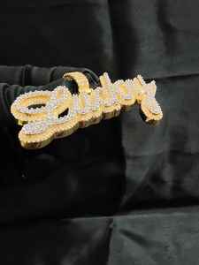 Trendy Hip Hop 925 <b>Silver</b> Rose Gold Plated Custom Iced Cursive Initial <b>Letter</b> Name Pendant <b>Necklace</b> Charms Moissanite Diamond - Product Image 2