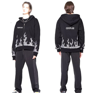 Diseñe su propio 500GSM French Terry Gem Stone Rhinestone DTG Print Hoodies Hip Hop Distressed Zip Up Men's Rhinestones Hoodies - Product Image 5