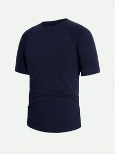 Camiseta de manga corta con logotipo personalizado para hombre, de secado rápido, transpirable y holgada, Color sólido, 100% algodón para deportes - Product Image 4