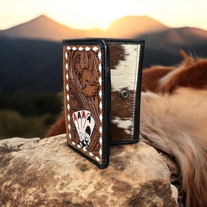 Popular Brand Western Style Hand <b>Tooled</b> <b>Leather</b> Multi Card Slot Money Purse Wallet Id Window Three Folded Cowhide <b>Leather</b> Wallet - Product Image 3