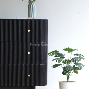 Gabinete de madera de teca maciza moderno superior con 6 cajones Acabado de color negro para muebles de sala de estar - Product Image 4