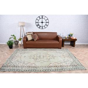 พรมวินเทจขนาดใหญ่ 5.6x8.7 ฟุต พรมตุรกี พรมขนสัตว์ลายดอกไม้สีเขียวน้ำตาล - Product Image 1