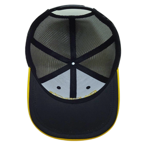หมวกทรูเกอร์สีดำสีเหลือง6แผงออกแบบได้ตามต้องการ3D ปักโลโก้บนขอบพลาสติกหัวเข็มขัดกระดุมแถวเดียว - Product Image 5