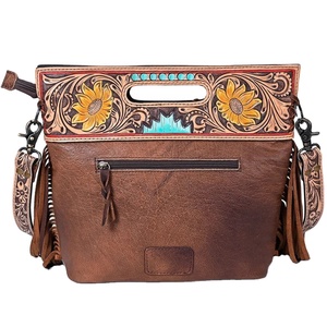 กระเป๋าสะพายคาดลำตัวหนังคาวเกิร์ลสไตล์ตะวันตกกระเป๋าหนังเครื่องมือลายดอกไม้มีเอกลักษณ์ - Product Image 1