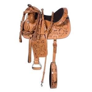 Caballo de cuero genuino, sillín de barril occidental, asiento de gamuza, tallado Floral a juego, cuello de pecho, Circunferencia-100% Premium - Product Image 1