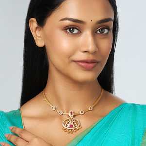 <b>Silver</b> Temple Necklace 158360 Ethnic Gold-Plated Zinc Alloy Beads Chains Ruby Diamond Inlaid Using Claw Setting for Wedding - Product Image 1