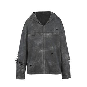 เสื้อมีฮู้ดผ้าคอตตอนฟอกสีออกแนวสตรีทแวร์ผ้าคอตตอน - Product Image 1