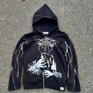 Sweat-shirt à capuche zippé pour homme en coton 100% avec impression numérique, broderie et patch, design personnalisé, tissu French Terry 400 g/m², style streetwear d'hiver - Product Image 3