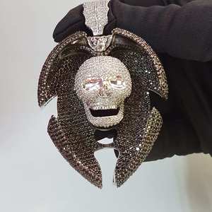 Colgante de Calavera en Plata de Ley 925 con Moissanita Negra y Blanca, Joyería Fina Hip Hop, Chapado en Rodio/Oro de 14K - Product Image 3