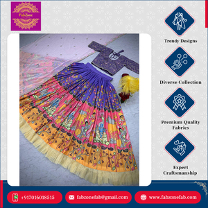 Lehenga Choli de algodón para mujer, estampado Kalamkari de calidad superior con hilo de bordar - Product Image 5