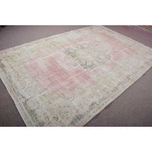 Tapis turc vintage de 6,7 x 10 pieds, grand tapis, tapis persan blanc - Product Image 2