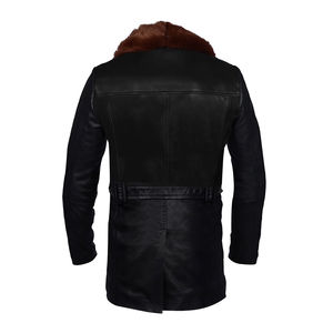Vente en gros de vestes trench en cuir véritable pour hommes col montant personnalisé avant logo imperméable écologique hiver chaud à la mode - Product Image 3