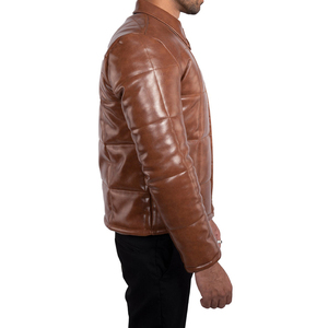 Veste en cuir matelassée d'hiver pour homme, noire, décontractée, chaude, veste en cuir personnalisée, fournisseur OEM - Product Image 5