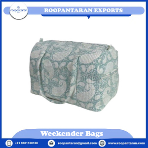 Bolsa de lona ecológica de algodón Weekender, elegante cierre de cremallera con estampado de bloque de mano, rayas de moda para Fashion-Forward - Product Image 2