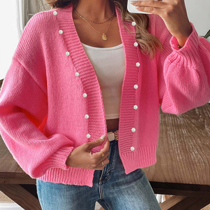 <span class=keywords><strong>Cardigan</strong></span> de Malha Cropped Chic para Mulheres PASUXI, Jaqueta Curta Elegante com Pérolas Costuradas à Mão, Top de Manga Longa para Senhoras - Product Image 5