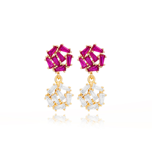 Pendientes de rubí con circonita para mujer, diseño Redondo, joyería de plata de ley 925 - Product Image 1