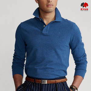 RYAN PRO GEAR Chemises polo pour hommes personnalisées Logo personnalisé sur le devant Tissu en viscose/polyester tricoté anti-froissement Manches longues Service OEM - Product Image 5