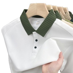 POLO de punto a rayas con etiqueta personalizada para hombre al por mayor, camisa básica informal holgada transpirable de seda helada de manga corta, camiseta retorcida - Product Image 5