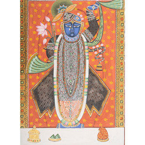 Arte Pichwai, Tapiz y Arte Mural Tradicional de Tela de Algodón en Rojo y Naranja para Decoración Diwali - Product Image 2