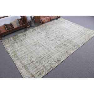 Alfombra Turca, Alfombra Vintage de 5.3x8.3 pies, Alfombra de Lana con Diseño a Cuadros Verde Gris - Product Image 2