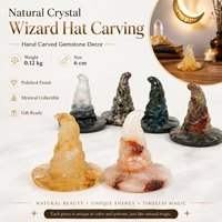 Figurine en pierre précieuse naturelle sculptée en forme de chapeau de sorcier, polie à la main, pour décoration d'Halloween, collection fantaisie et cadeaux