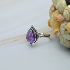 Améthyste violette 925 bague en argent Sterling bijoux faits à la main forme de poire février pierre de naissance cadeau pour anniversaire - Product Image 2