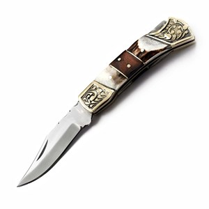 Navaja Plegable de Acero Inoxidable Nordic Forge, Mango de Asta de Ciervo, Funda de Cuero Personalizada, EDC de Bolsillo, para Caza, Camping, Grado Industrial 7 - Product Image 1