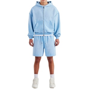 100% coton lourd hommes ensemble de short conception personnalisée Boxy ensemble à capuche effet imprimé Technique hommes à capuche avec ensemble court - Product Image 2