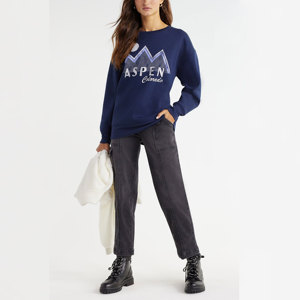 Nuevo estilo mujer azul marino gráfico impreso sudadera Casual ajustado pulóver manga larga sudadera para Unisex - Product Image 5