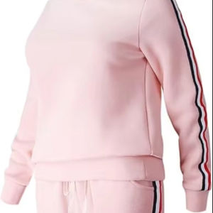 High Quality 2PCS Women's <b>Velour</b> Hooded <b>Sweatshirt</b> Pants Set Long Sleeve Stripe Design Plus Size Jogging Outfit-Wholesale Logo - Product Image 1