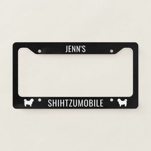 Marco de Matrícula Metálico con Siluetas de Perro Shih Tzu Personalizadas de Jenn's Doodle World, para Dueños de Shihtzumobile - Product Image 1