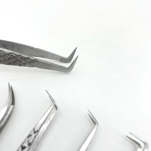 Pinzas de pestañas con punta de fibra de acero inoxidable de nuevo estilo, pinzas de agarre de fibra, pinzas de 90 grados con logotipo personalizado para extensión de pestañas - Product Image 2