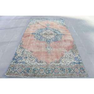 Alfombra turca vintage grande de 5.2x10.1 pies (157x307 cm), alfombra azul con lunares - Product Image 1