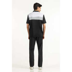 Tejido de punto piqué mezclado para hombre, antiarrugas, con bordado oscuro, liso, de corte alto y ajustado, talla grande MN-PSH-SS25-046, regular, de verano - Product Image 2