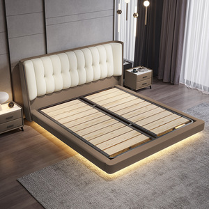 Italian Style King Size Leather <strong>Bed</strong> with Upholstered Headboard Light Luxury Minimalist Design for Master Bedroom or <strong>Guest</strong> Room - Product Image 4