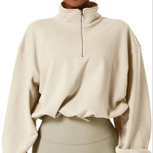 เสื้อฮู้ดซิปครึ่งตัวทรงหลวมสำหรับผู้หญิง ผ้าฟลีซรักษ์โลก ขายส่งจากผู้ผลิต - Product Image 2